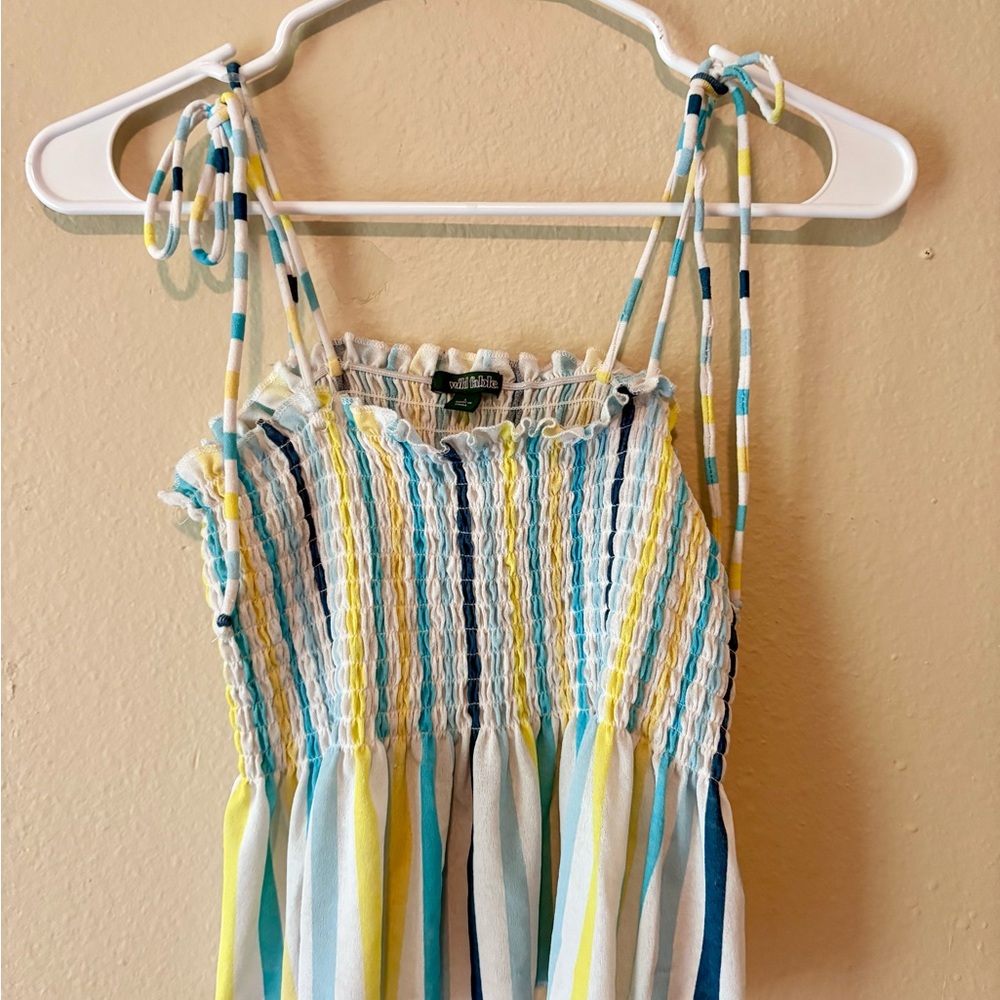 Striped blouse with Tie Straps - Yellow, Blue & White (L)